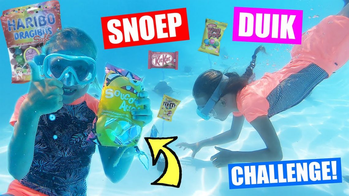 De Zoete Zusjes – Snoep Opduiken Van De Bodem Van Een Zwembad!! [Franse Snoep Duik Challenge]