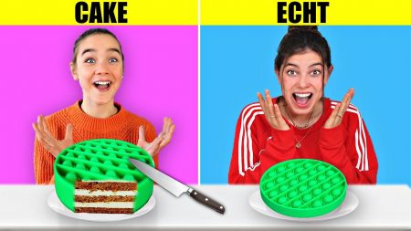 Celine & Michiel – Echt vs Cake Voedsel Challenge! *Pop It, Fidget Toy, McDo, Fruit,…* #293