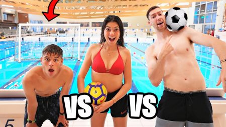 Celine & Michiel – Gekke Zwembad Voetbal Challenge!! *Meisje vs Jongen* #338